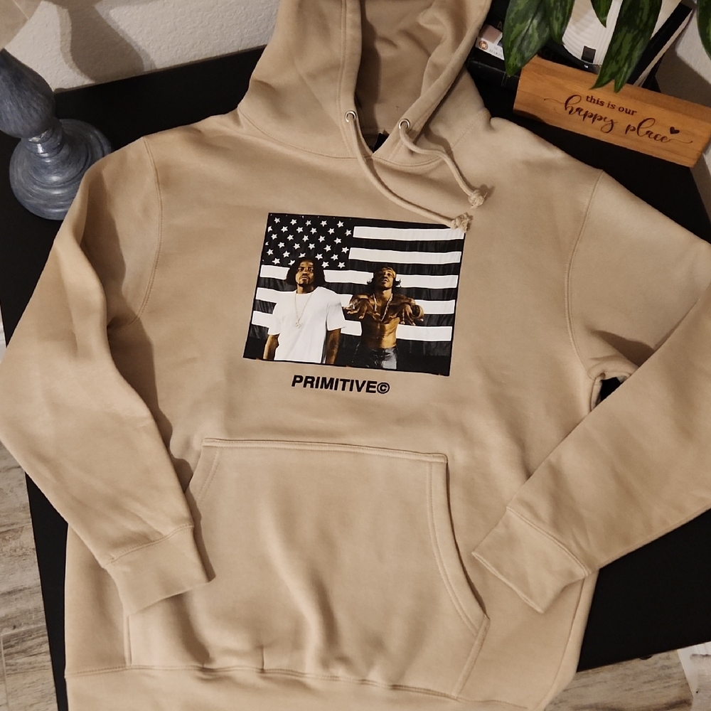 Primitive Beige Hoodie with Flag Graphic